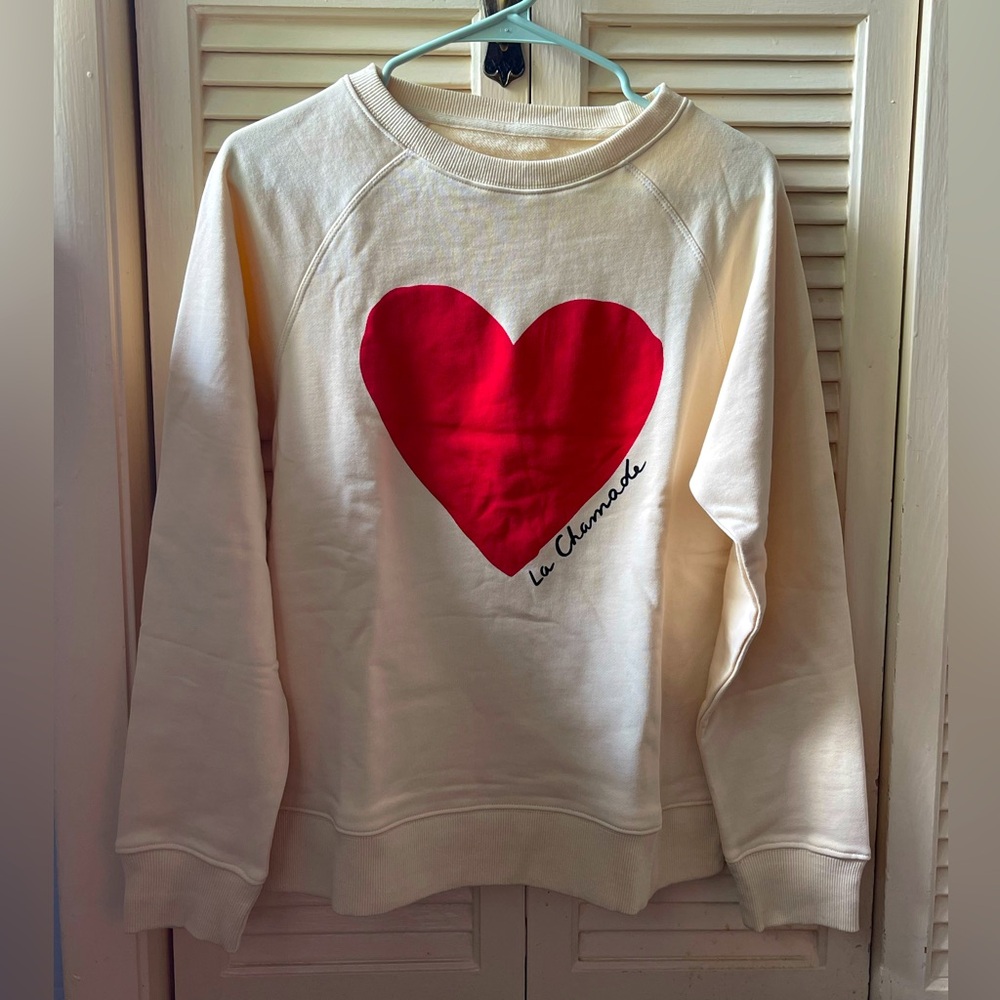 Sezane Cream Sweatshirt with Red Heart